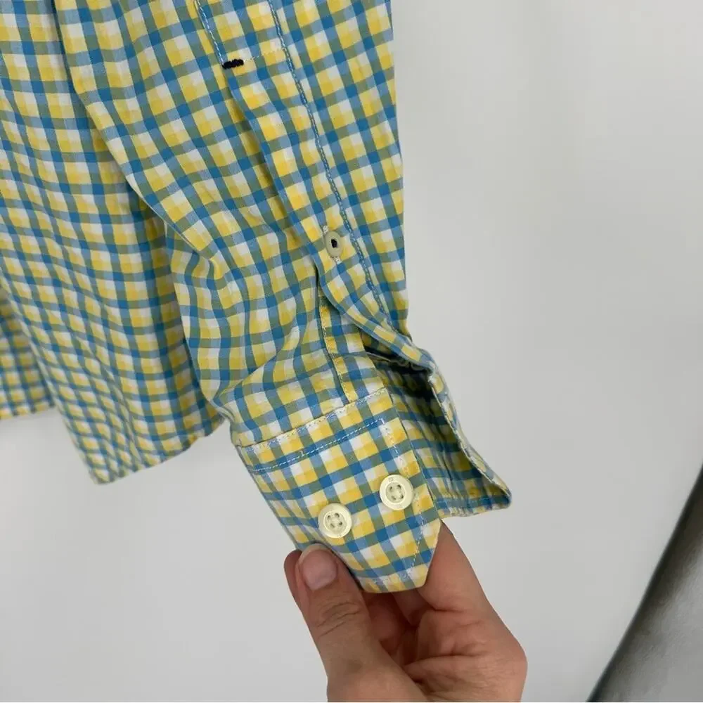 Banana Republic Men's Yellow Blue Checkered Soft Wash Button Down Shirt Size‎ XL